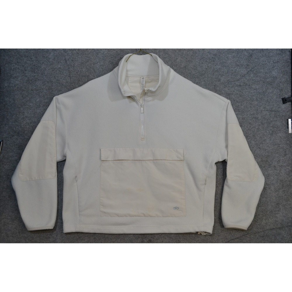 Alo Yoga Sweatshirt Womens M White Blackcomb Fleece 1/4 Zip Mock Neck Snap